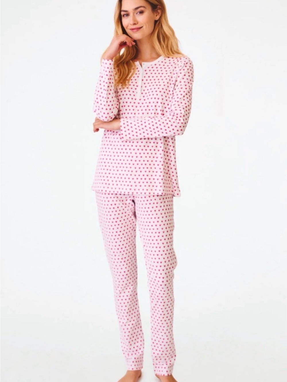 Roller Rabbit Hearts Pajama Set Pink White Size S